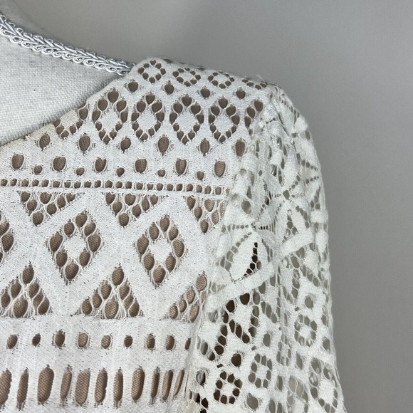 Eliza J Ivory Cream Lace Overlay Sheath Dress Size 8 Bell Sleeves - Picture 3 of 14